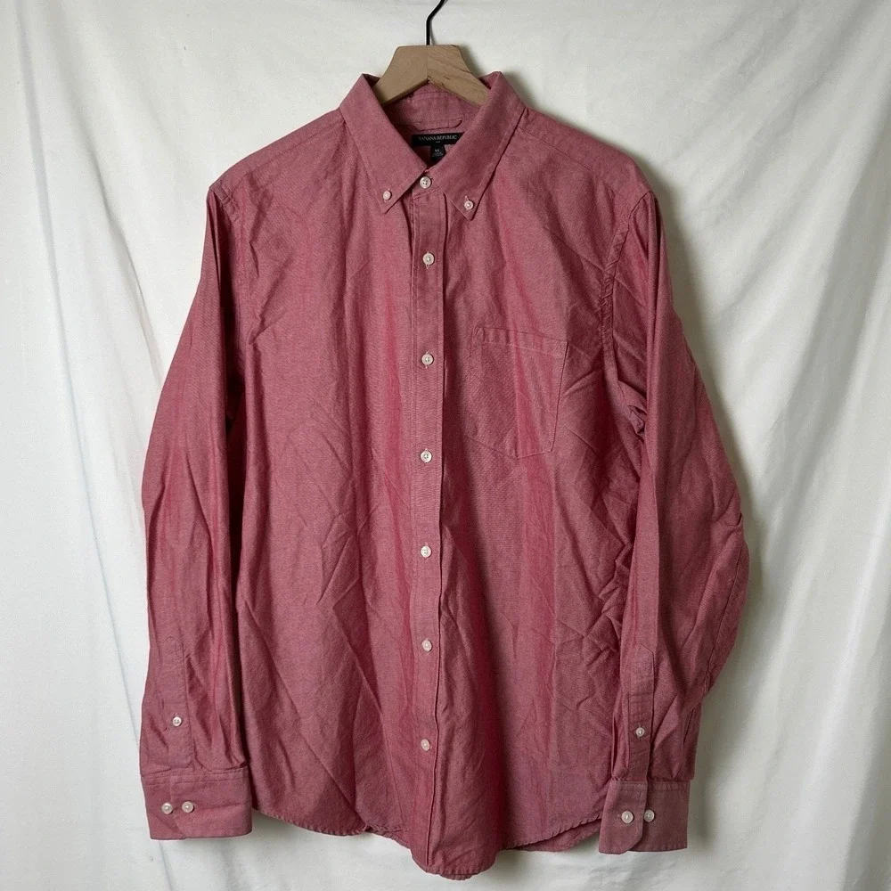 Banana Republic Mens Button Down Shirt Red Size XL Long Sleeve Cotton Heathered